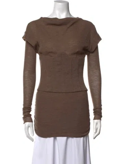 Pre-owned Laquan Smith Virgin Wool Bateau Neckline Top In Brown