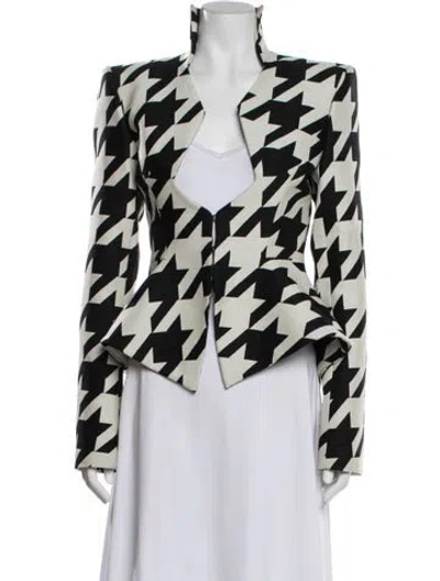 Pre-owned Laquan Smith Virgin Wool Houndstooth Print Blazer In Black/neutrals