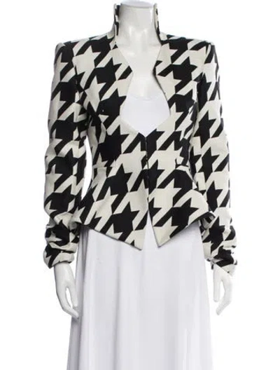 Pre-owned Laquan Smith Virgin Wool Houndstooth Print Blazer W/ Tags In Black