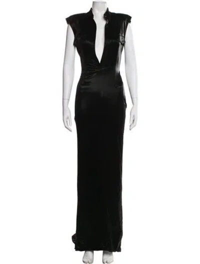 Pre-owned Laquan Smith V-neck Long Dress In Black
