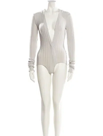 Pre-owned Laquan Smith V-neck Long Sleeve Bodysuit In Neutral