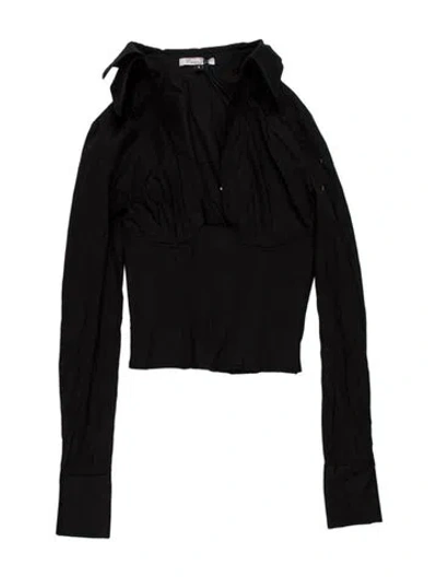 Pre-owned Laquan Smith V-neck Long Sleeve Top In Black/blue
