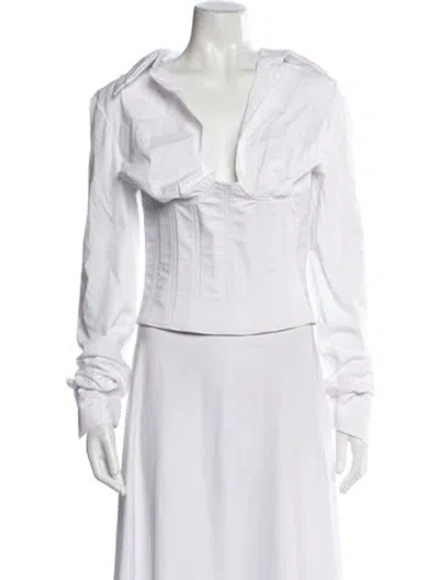 Pre-owned Laquan Smith V-neck Long Sleeve Top In White