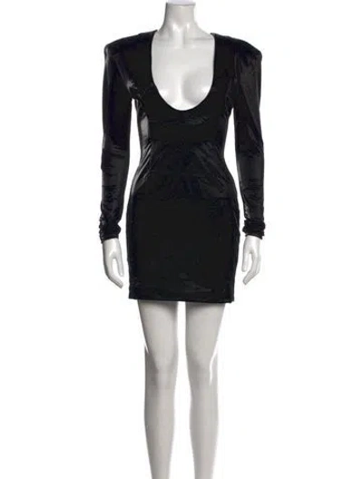 Pre-owned Laquan Smith V-neck Mini Dress In Black