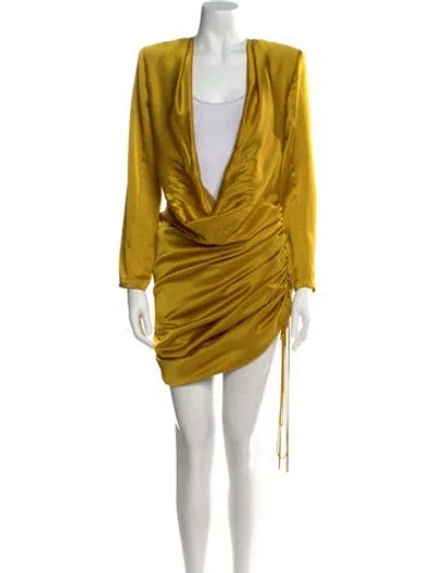 Pre-owned Laquan Smith V-neck Mini Dress In Yellow