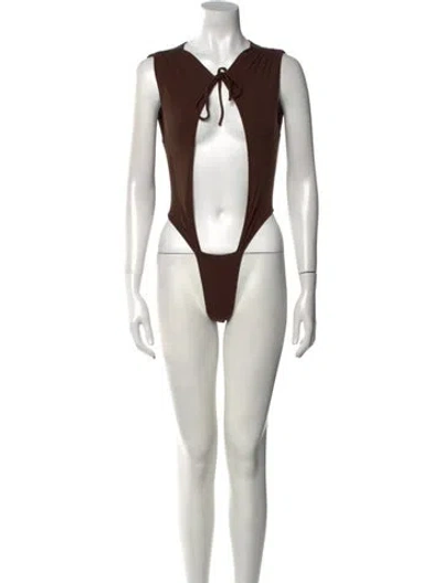 Pre-owned Laquan Smith V-neck Sleeveless Bodysuit In Black