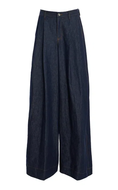 Laquan Smith Wide Leg Cotton Pants In Dark Wash