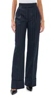 Laquan Smith Pinstripe Pleated Wide Leg Trousers In Navy