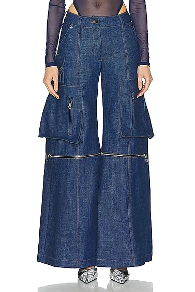 Laquan Smith Wide Leg Utility Pant In Blue