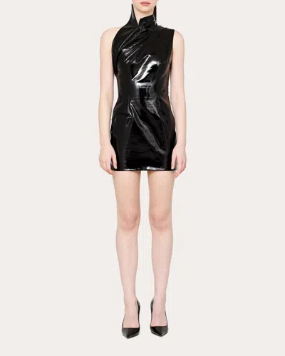 Laquan Smith Women's Asymmetric Patent Leather Mini Dress In Black