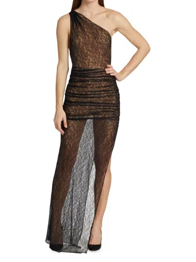 Laquan Smith Women's Backless Sheer Lace Gown In Black