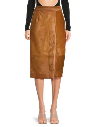 Laquan Smith Women's Bovine Hair Pencil Skirt In Brown