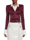 Laquan Smith Women's Contrast-collar Open-back Bodysuit In Burgundy