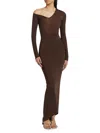 Laquan Smith Convertible-neck Long-sleeve Drop-waist Gown In Chocolate