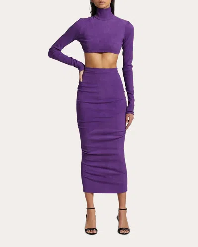 Laquan Smith Women's Cropped Mock Neck Suede Top In Grape