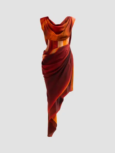 Laquan Smith Women's Draped Asymmetric Corset-style Midi-dress In Orange