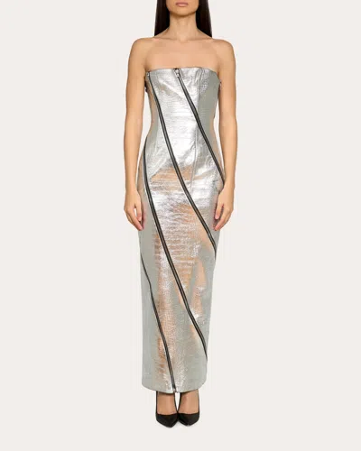 Laquan Smith Women's Embellished Croc-embossed Leather Gown In Silver
