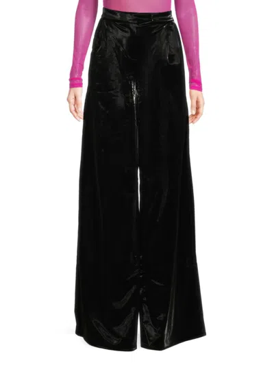 Laquan Smith Women's Faux Leather Wide-leg Trousers In Black