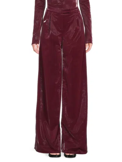 Laquan Smith Women's Faux Leather Wide-leg Trousers In Burgundy