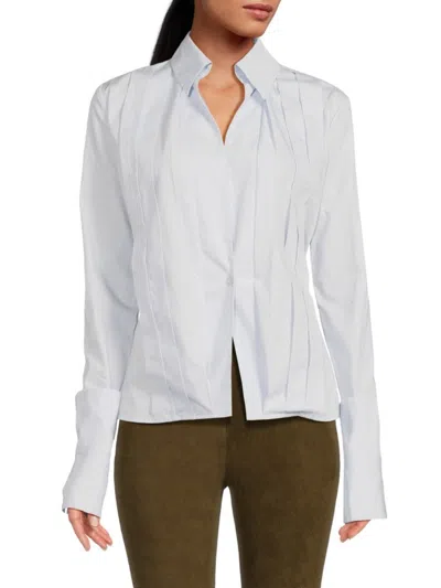 Laquan Smith Women's Fitted Pleated Cotton Broadcloth Peplum Shirt In Blue