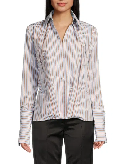 Laquan Smith Women's Fitted Pleated Cotton Broadcloth Peplum Shirt In Multi