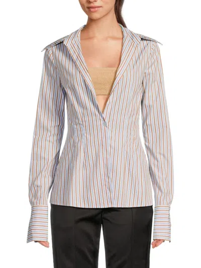 Laquan Smith Women's Fitted Striped Cotton Shirt In White