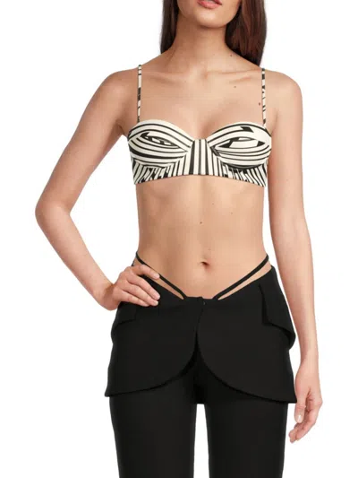 Laquan Smith Women's Geometric Print Leather Bra In Black White