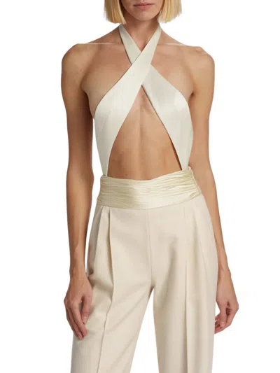Laquan Smith Women's Halter Cut-out Bodysuit In Ivory