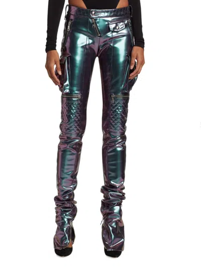 Laquan Smith Women's Iridescent Moto Skinny Pants In Iridescent Violet