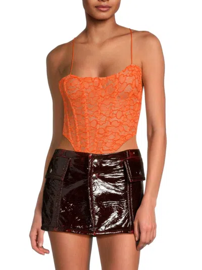 Laquan Smith Women's Lace Corset Bodysuit In Orange