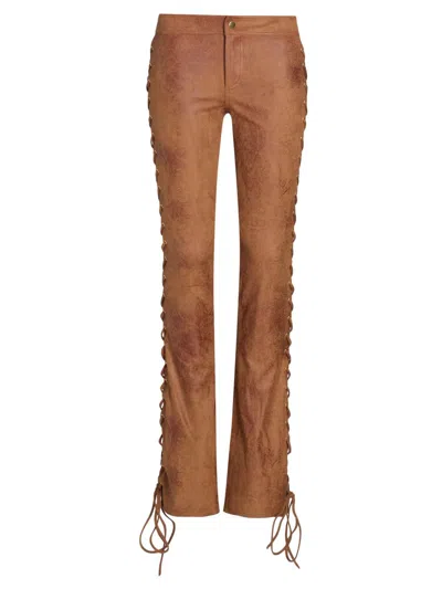 Laquan Smith Women's Lace-up Side Skinny Pants In Brown