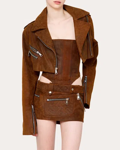 Laquan Smith Women's Leather Bustier Top In Brown