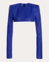 Laquan Smith Women's Leather Long-sleeve Crop Top In Blue