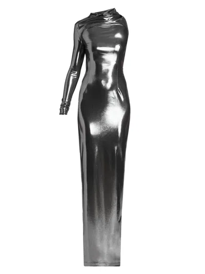 Laquan Smith Women's Metallic Asymmetric Cut-out Gown In Silver