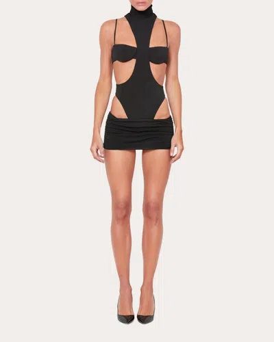 Laquan Smith Women's Mock Neck Cutout Jersey Bodysuit In Black