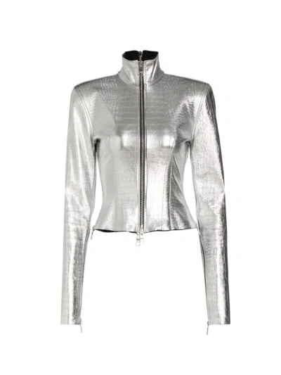 Laquan Smith Women's Multi-zip Metallic Leather Jacket In Silver