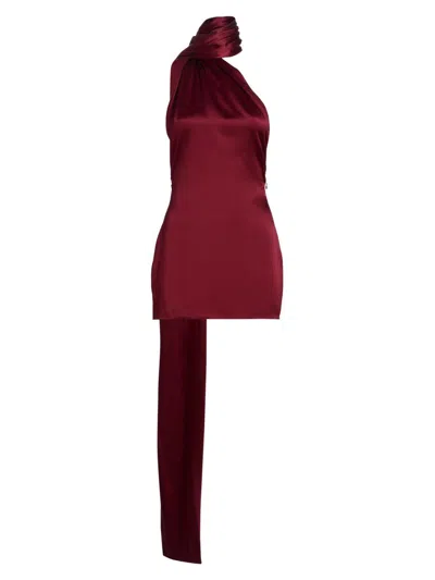 Laquan Smith Women's One-shoulder Scarf Minidress In Burgundy