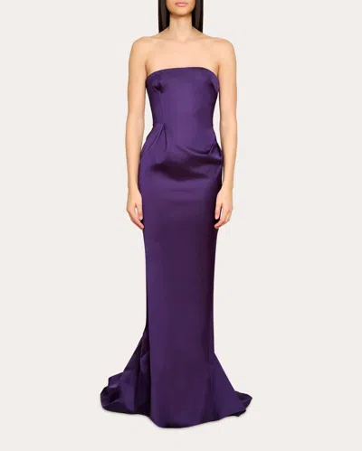 Laquan Smith Women's Pleated Draped Satin Gown In Purple