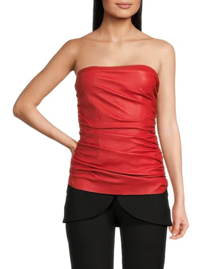 Laquan Smith Women's Ruched Leather Bustier Top