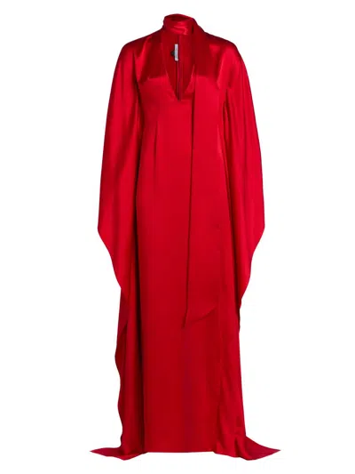 Laquan Smith Women's Satin Caftan-sleeve Gown In Red