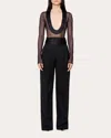 Laquan Smith Women's Satin-trim Mesh Bodysuit In Black