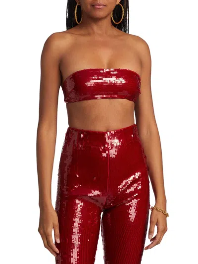 Laquan Smith Women's Sequiined Bandeau Crop Top In Cherry