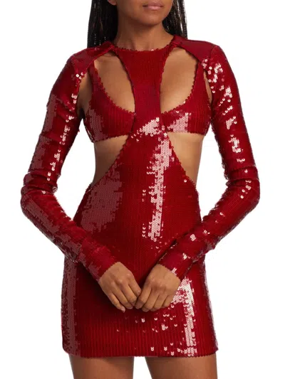 Laquan Smith Women's Sequin Cut-out Minidress In Cherry