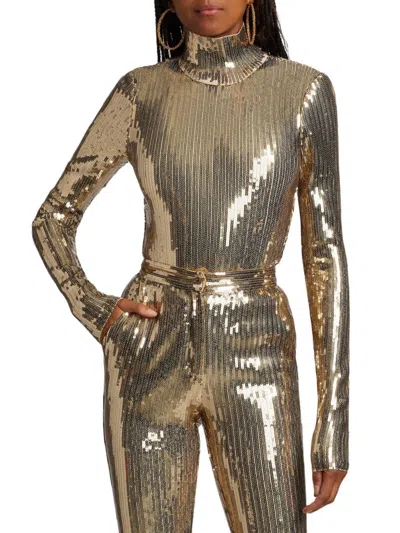 Laquan Smith Women's Sequin Embellished Bodysuit In Gold