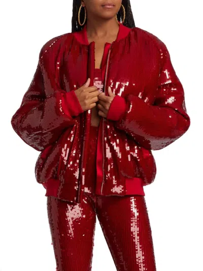Laquan Smith Women's Sequin Embellished Bomber Jacket In Cherry