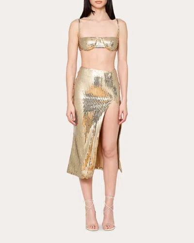 Laquan Smith Women's Sequin Midi Skirt In Gold