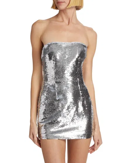 Laquan Smith Women's Sequined Strapless Minidress In Silver