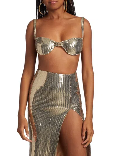 Laquan Smith Women's Sequined Underwire Bra Top In Gold