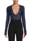 Laquan Smith Women's Sheer Bodysuit In Navy