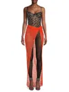 Laquan Smith Women's Sheer Lace Wrap Maxi Skirt In Orange